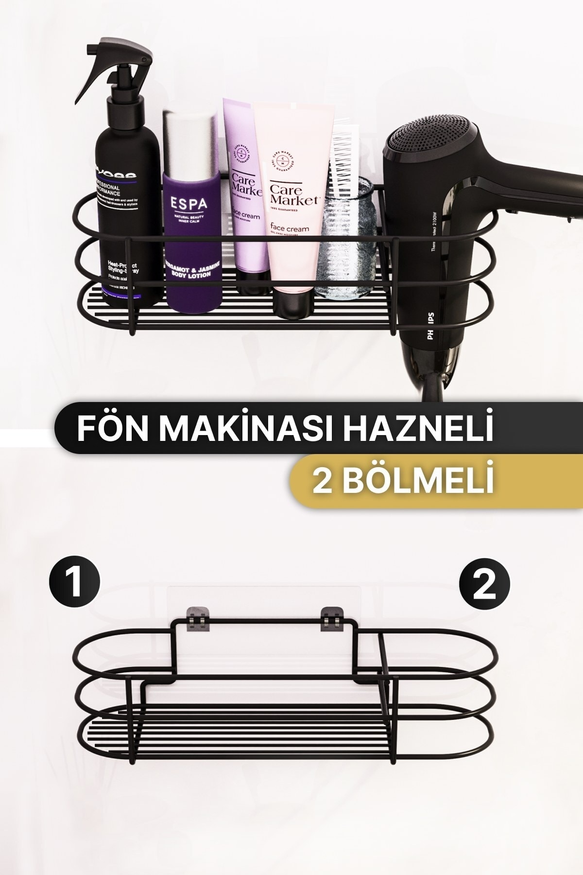 Banyo Aksesuarları Banyo Düzenleyici Yapışkanlı Saç Kurutma Makinesi Fön Makinesi Organizer Raf
