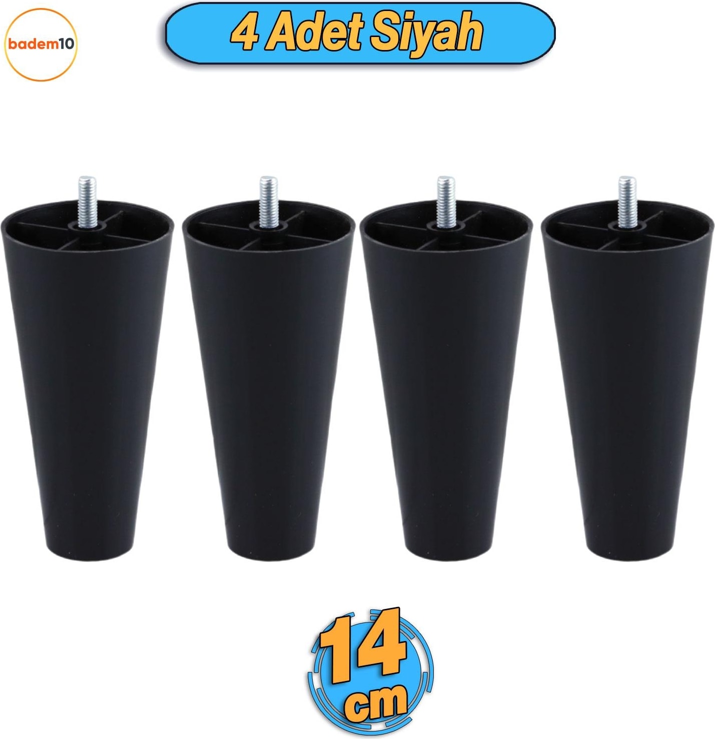 4 Adet Vidalı Düz 14 Cm Siyah Plastik Mobilya Yükseltme Yükseltici Koltuk Kanepe Baza Ayağı