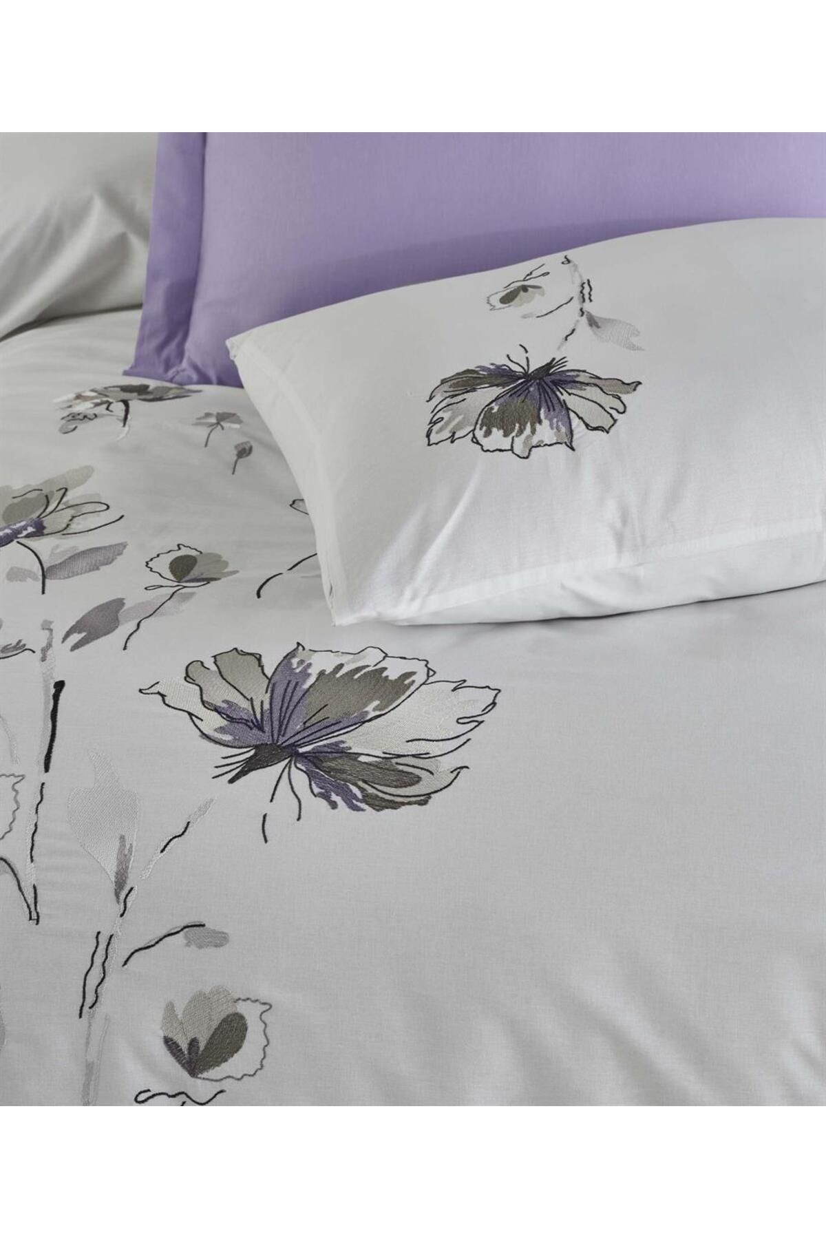 YENİ SEZON Çeyizlik %100Cotton CREAFORCE LİZAY Nakışlı Çift Kişilik Nevresim Takımı 6 Parça "KUTULU"