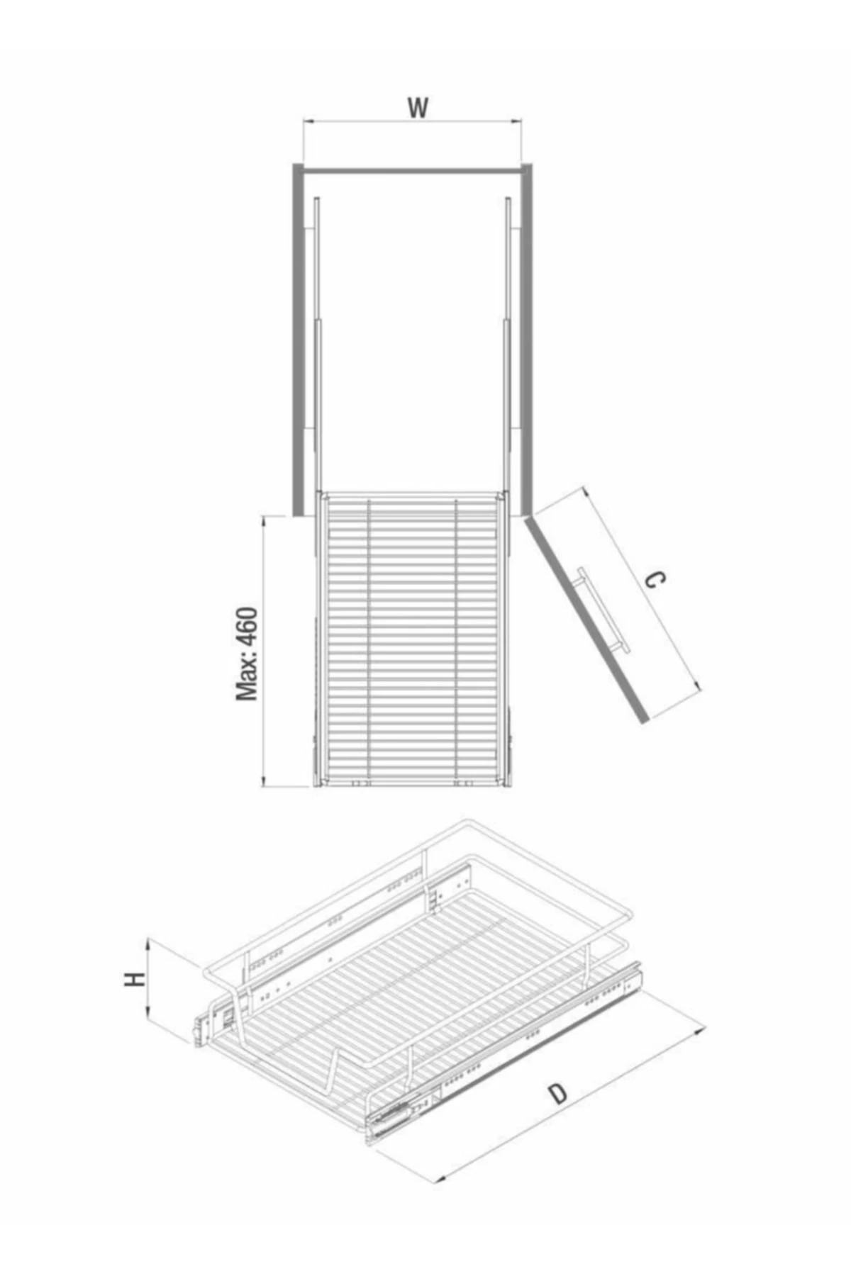 Bağımsız Tls. Raylı Çekmece 60 Cm (FR.)-krom