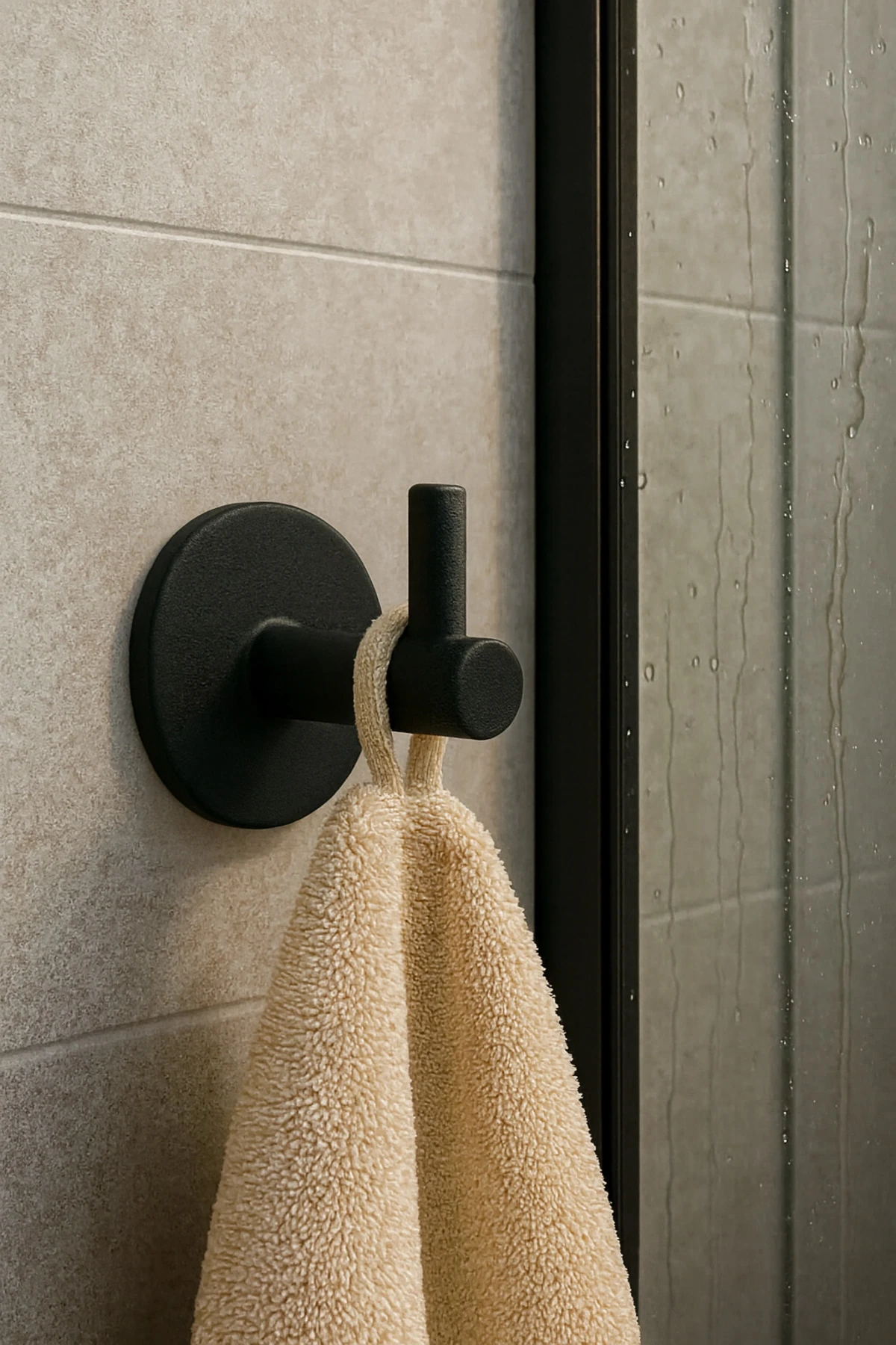 Siyah Yuvarlak Yapışkanlı Metal Tekli Kanca Bornoz Banyo Askısı