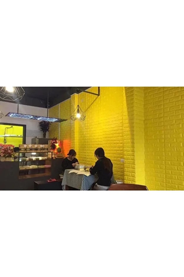 Kendinden Yapışkanlı 3d 70x77 Cm 10 Adet Sarı Duvar Kağıdı Paneli