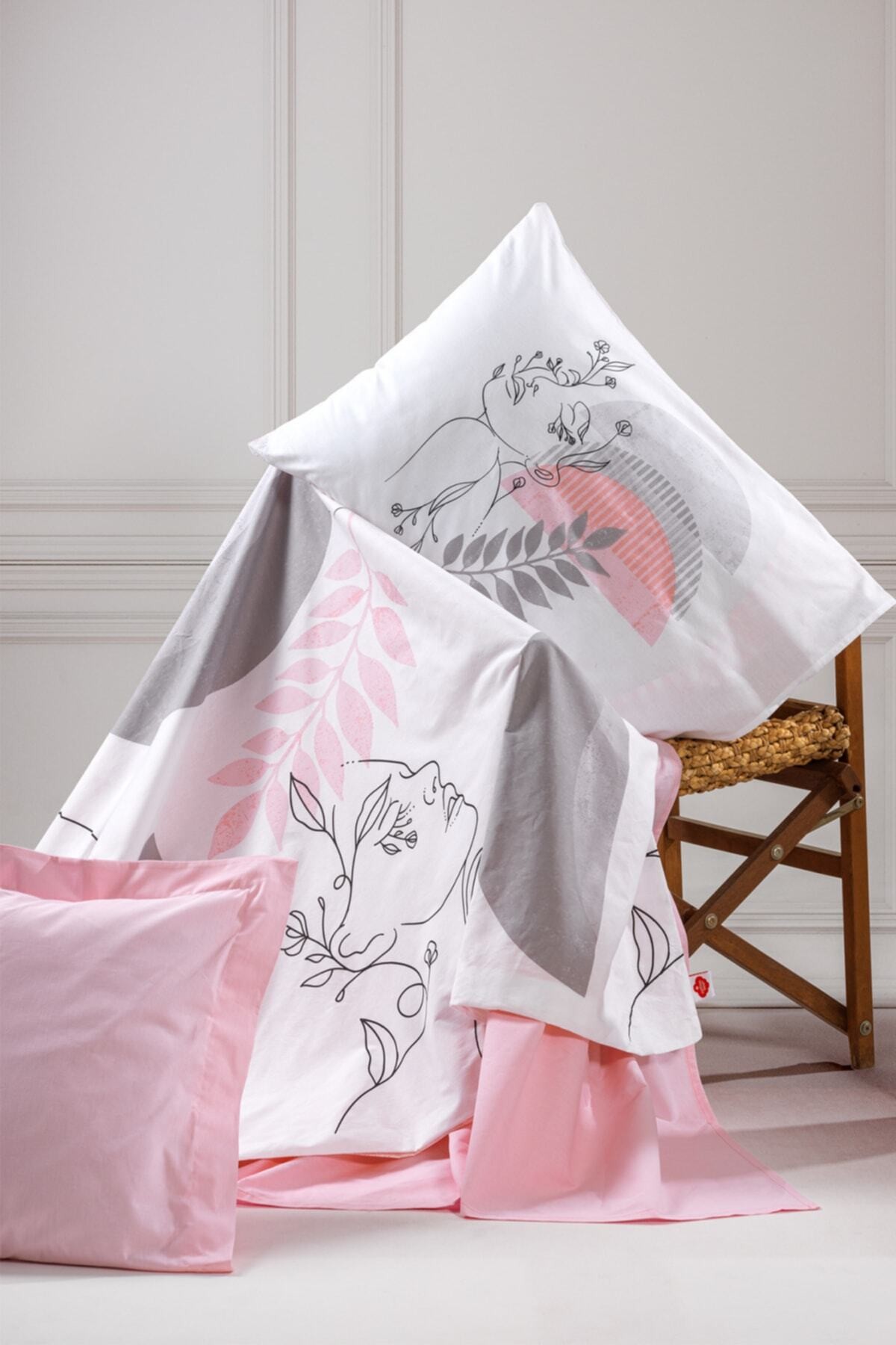 Line Art Ranfoce Çift Kişilik Nevresim Takımı Pretty Pembe