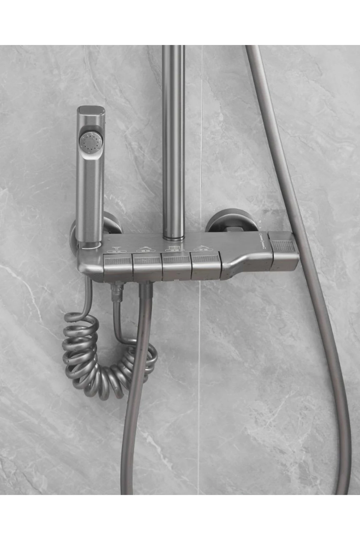 Antrasit Gri Tuşlu Piyano Duş Seti  2 Yıl Garantili Pirinç Materyal (Banyo Bataryası Dahil Set)