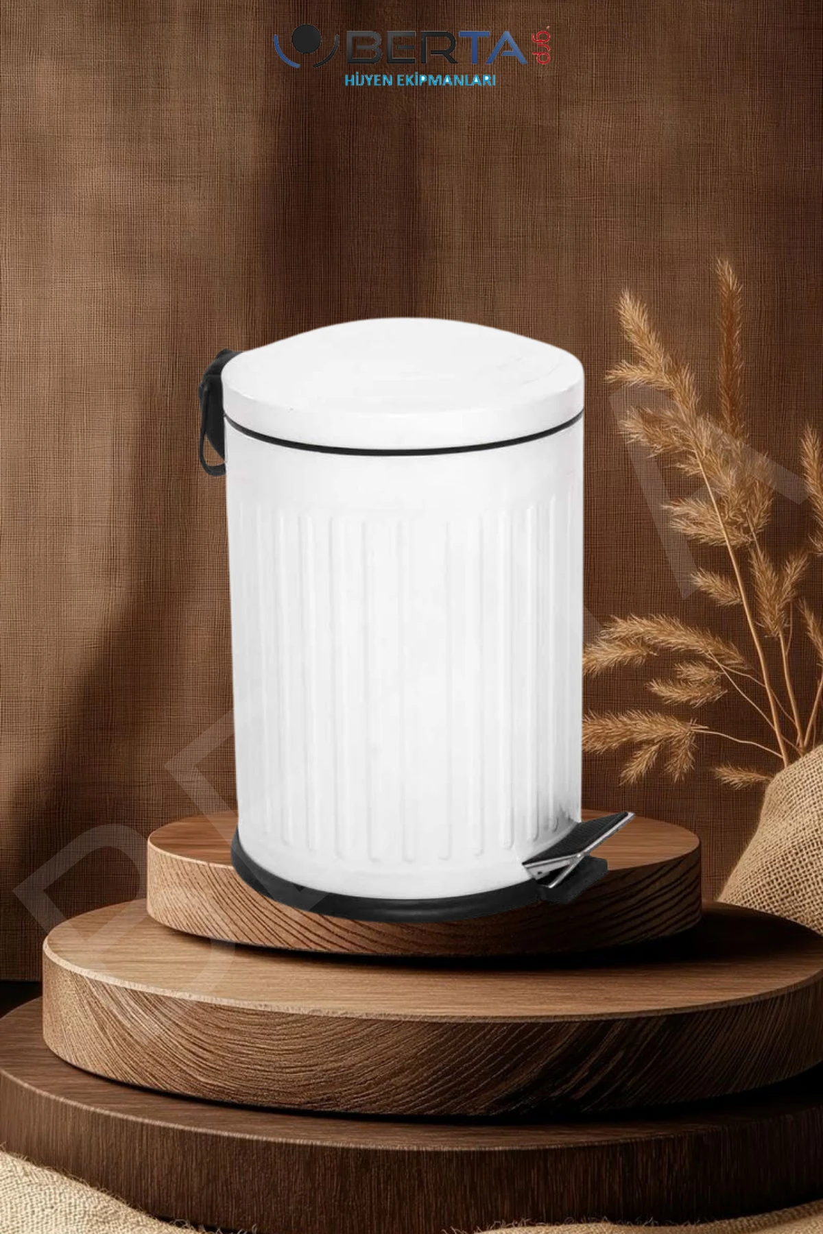 Vintage Beyaz Çöp Kovası Amortisörlü Kapak Çizgili Lüks Model 5lt