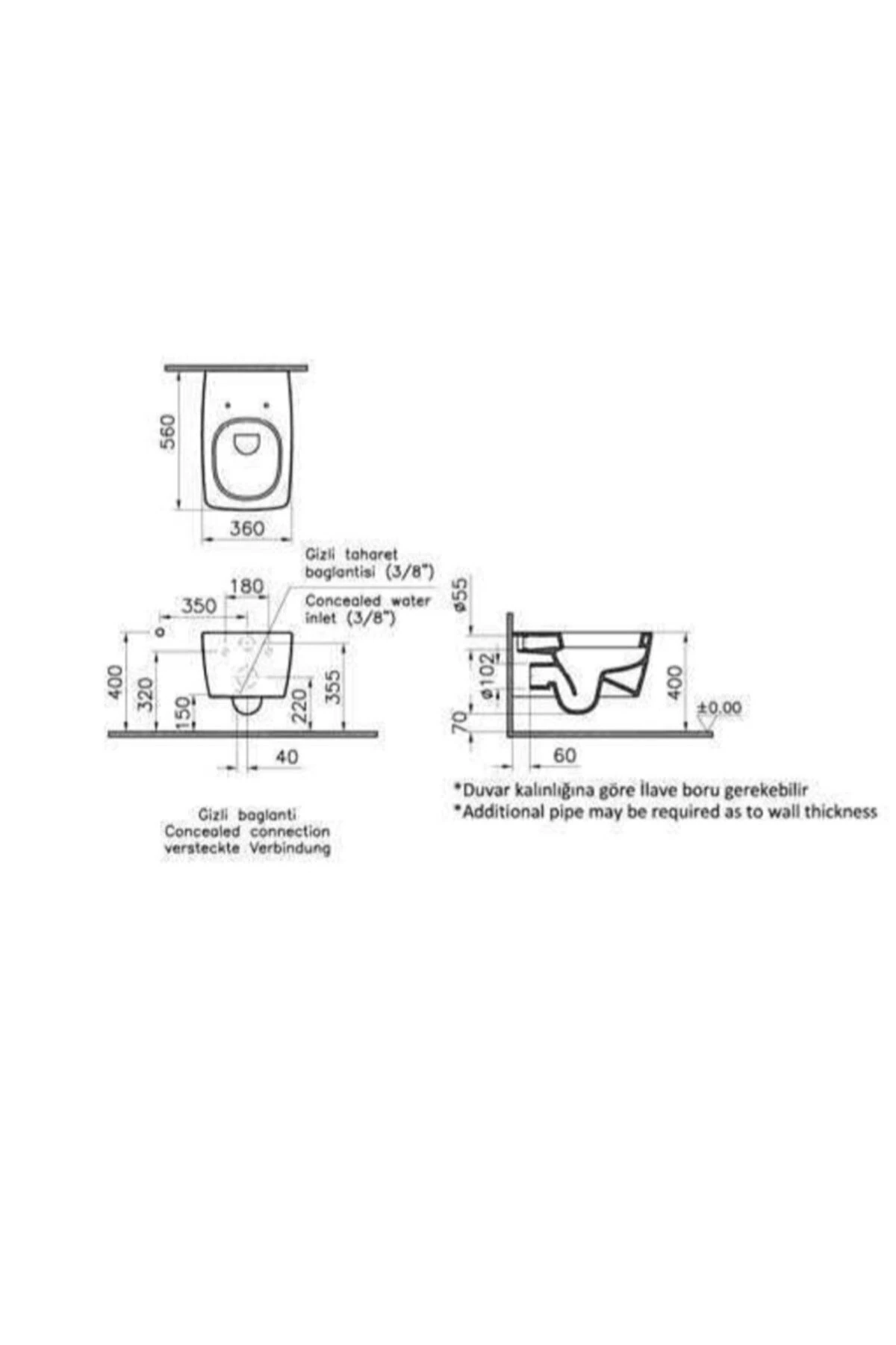 Deterjan Hazneli 56 Cm Asma Klozet , Entegre Ara Musluklu , Soft Yavaş Kapanan Kapak Dahil