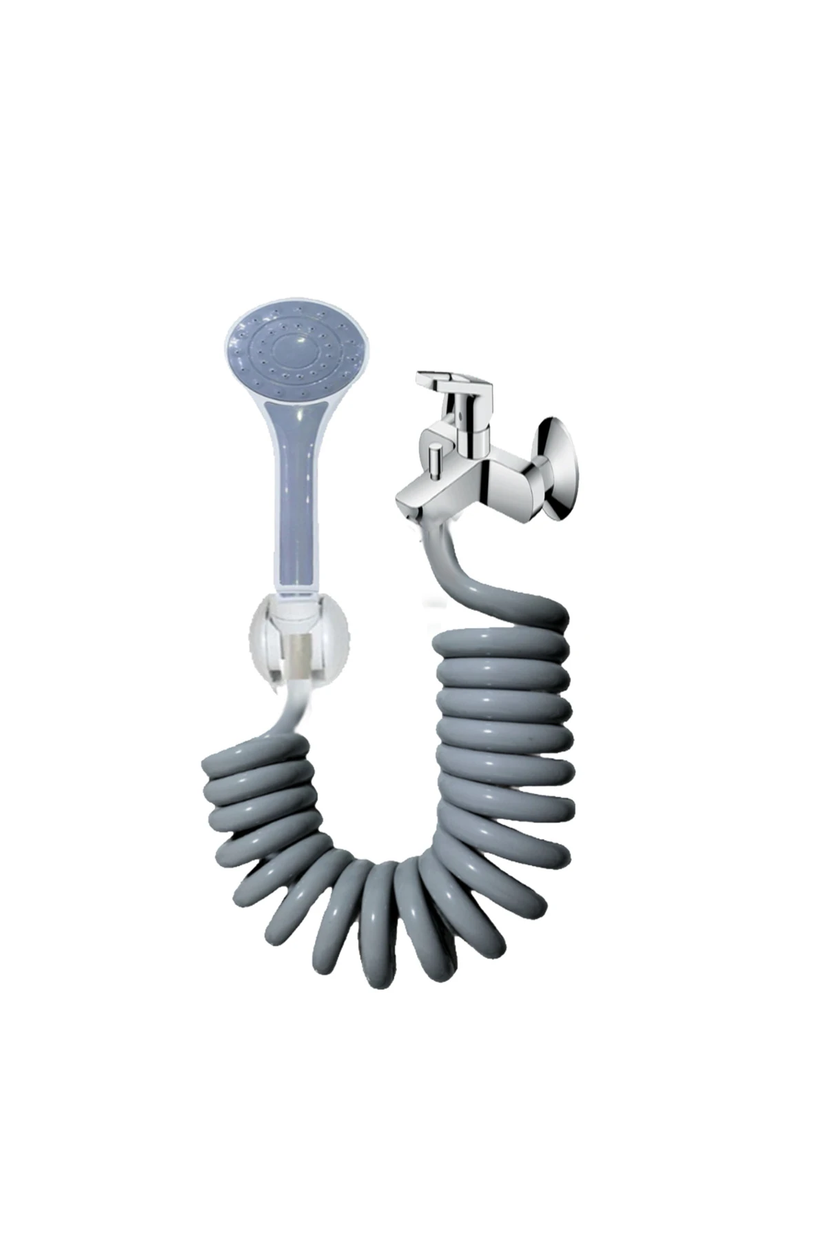 Gri Spiral Duş Hortumu ve Seti 2.5 Metre, Şık ve Dayanıklı Tasarım