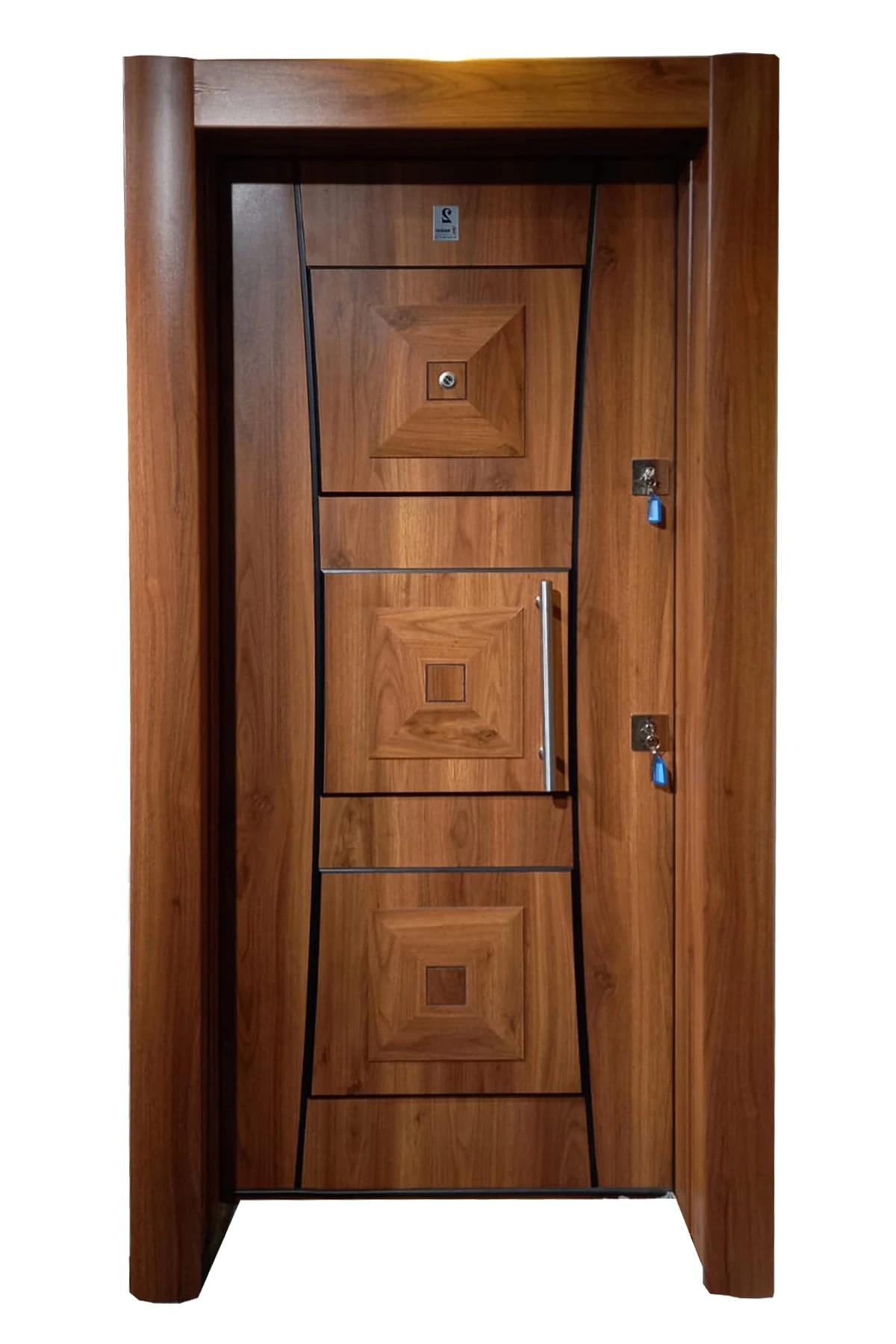 Çelik Kapi Ahşap Kaplama Tırnaklı Sistem Çelik Kapi, Kabartmalı Model Daire Kapısı Sol