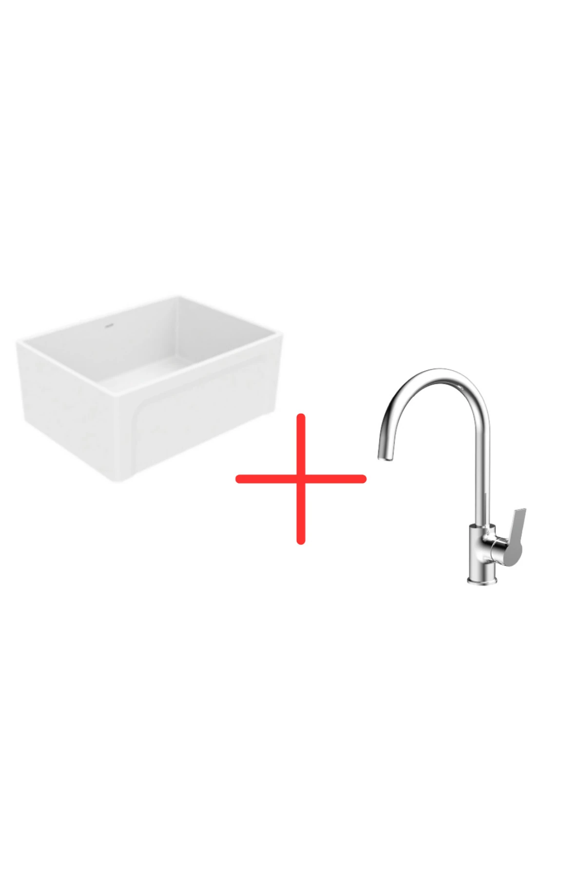 ES061 Esse 61 cm Beyaz Seramik Eviye ve Mutfak Bataryası