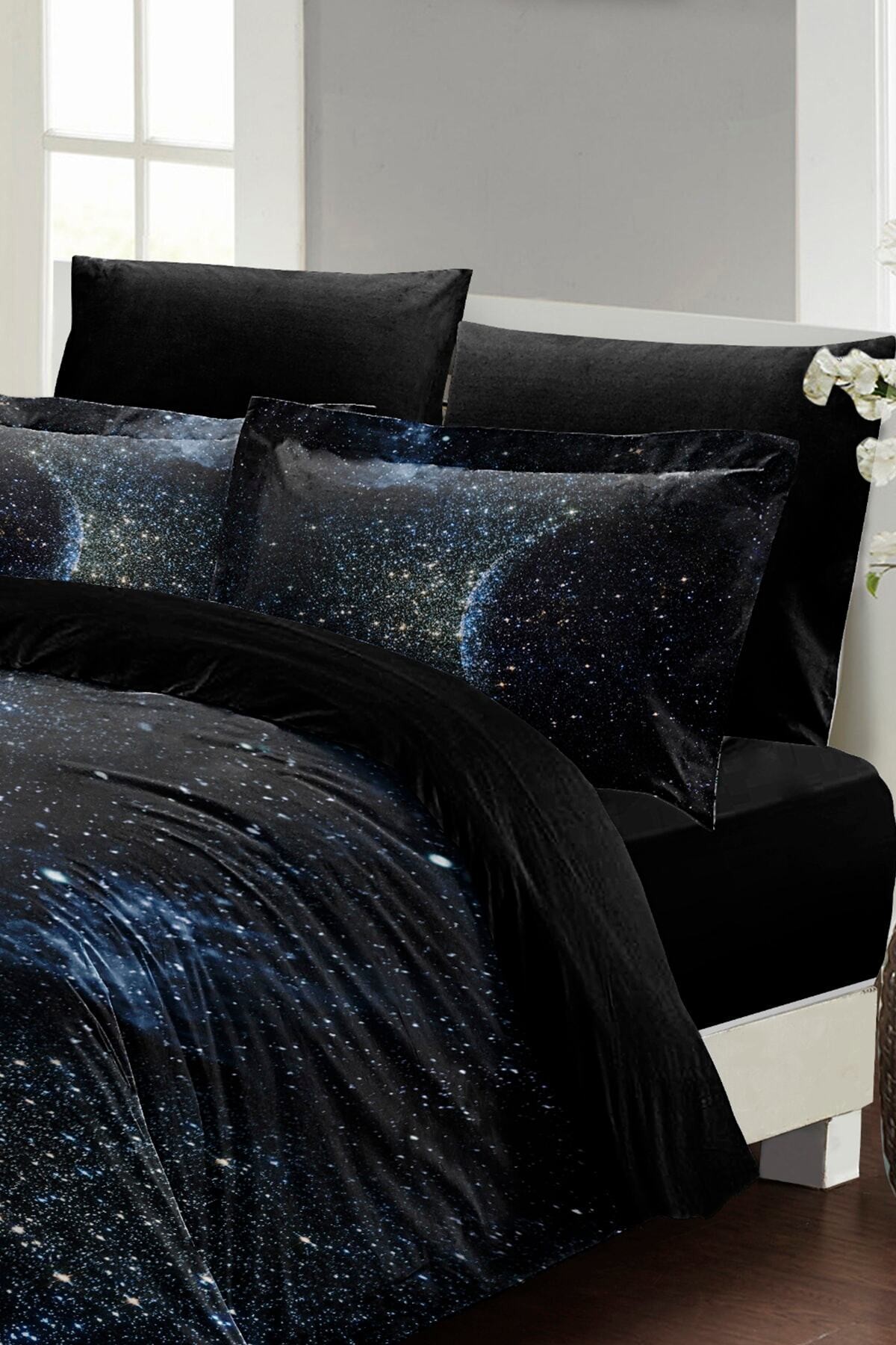 Kıng Sıze Çift Kişilik Nevresim Takımı Pamuk Saten 3d Özel Tasarım Star Moon 220x240cm