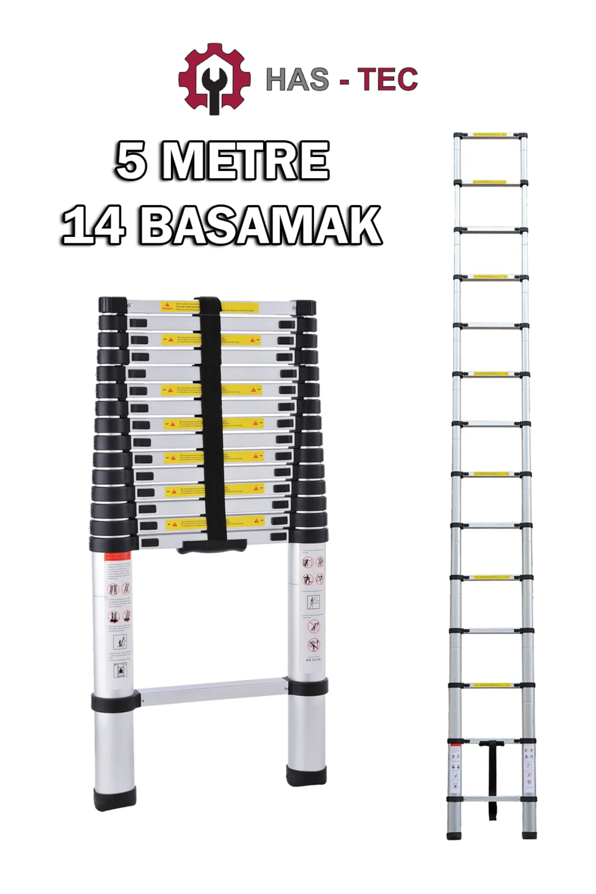 14 Basamaklı Düz Uzayan Teleskopik Merdiven 5 m