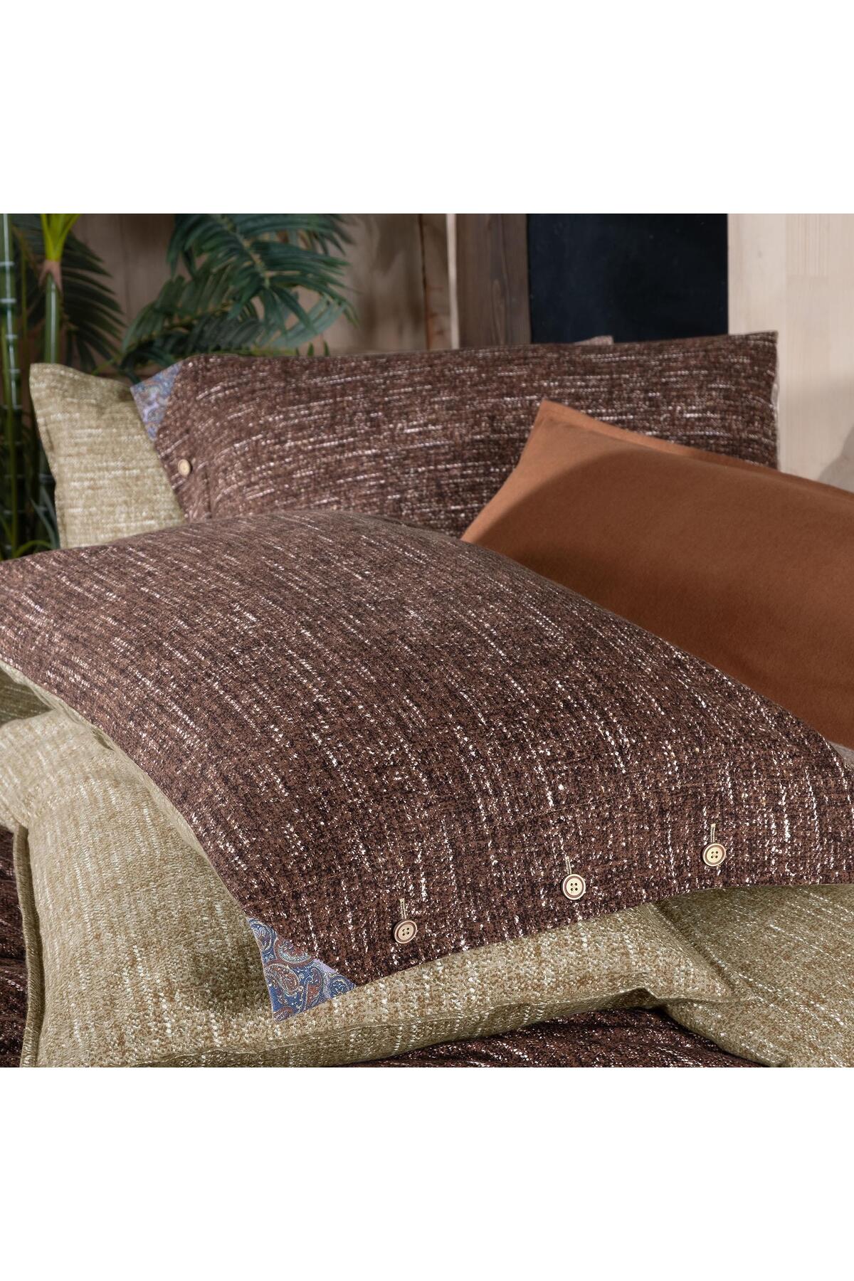 Glamis King Size (Battal Boy) %100 Pamuk Flanel (Pazen) Nevresim Takımı Taba