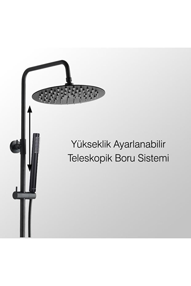 Teleskopik Kolonlu Tepe Duş Seti Robot Duş Pirinç El Başlıklı Siyah Kds106-2b