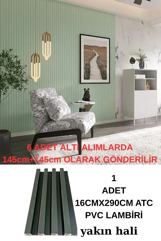 16x290cm 1 Adet ATC Ördek Başı Yeşil Prefabrik Ofis Konut Dekoratif PVC Kaplama Lambiri Duvar Paneli