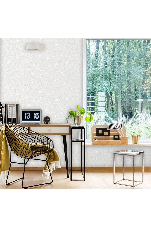 Seven 7800-1 Duvar Kağıdı Beyaz Çiçek Desenli