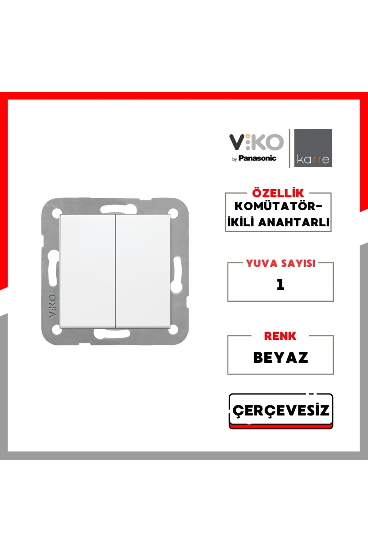 Karre Komütatör, Ikili Topraklı Anahtar Priz – Beyaz, Çerçevesiz