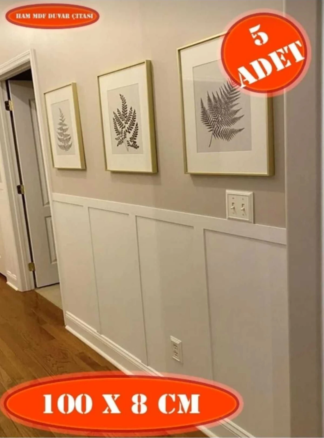 Renkli 5'li Duvar Çıtası, 100×8 Cm, Dekoratif ve Boyanabilir, Şık Tasarım