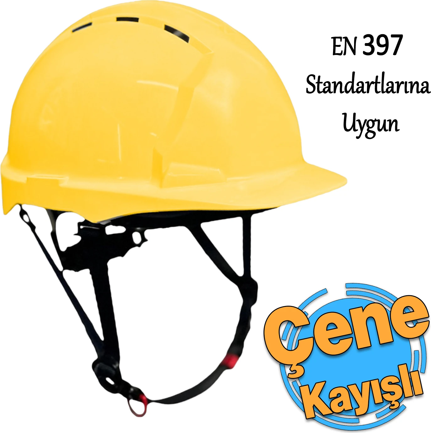 Baş Koruyucu Baret Sarı AB/2016/425 EN397:2012+A1:2012 Şartlarına Uygun Ayarlanabilir Çene Kayışlı