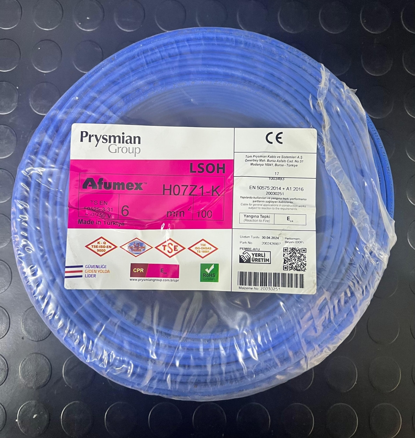 Orjınal H07Z1-K Mavi 6 mm Kablo 100MT