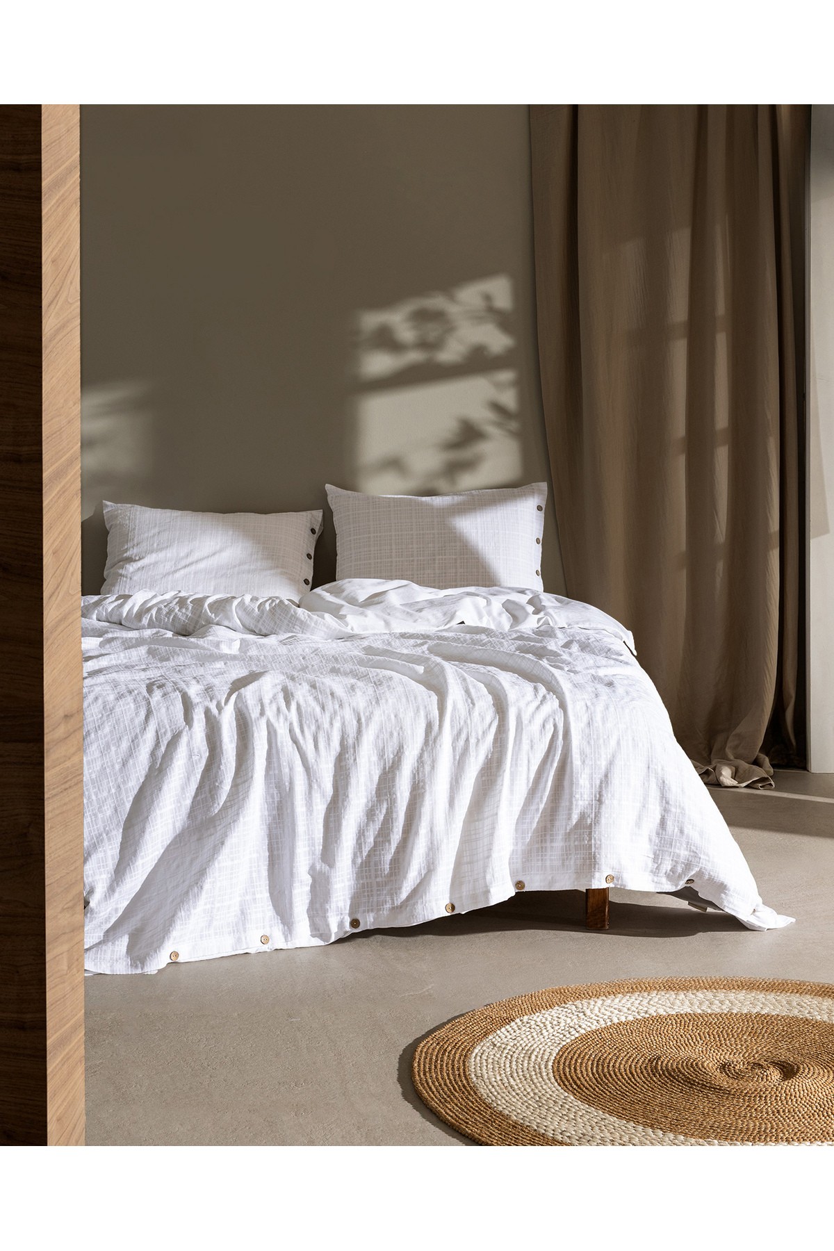 Lumiere King Size %100 Pamuk Armürlü Nevresim Takımı - Bej