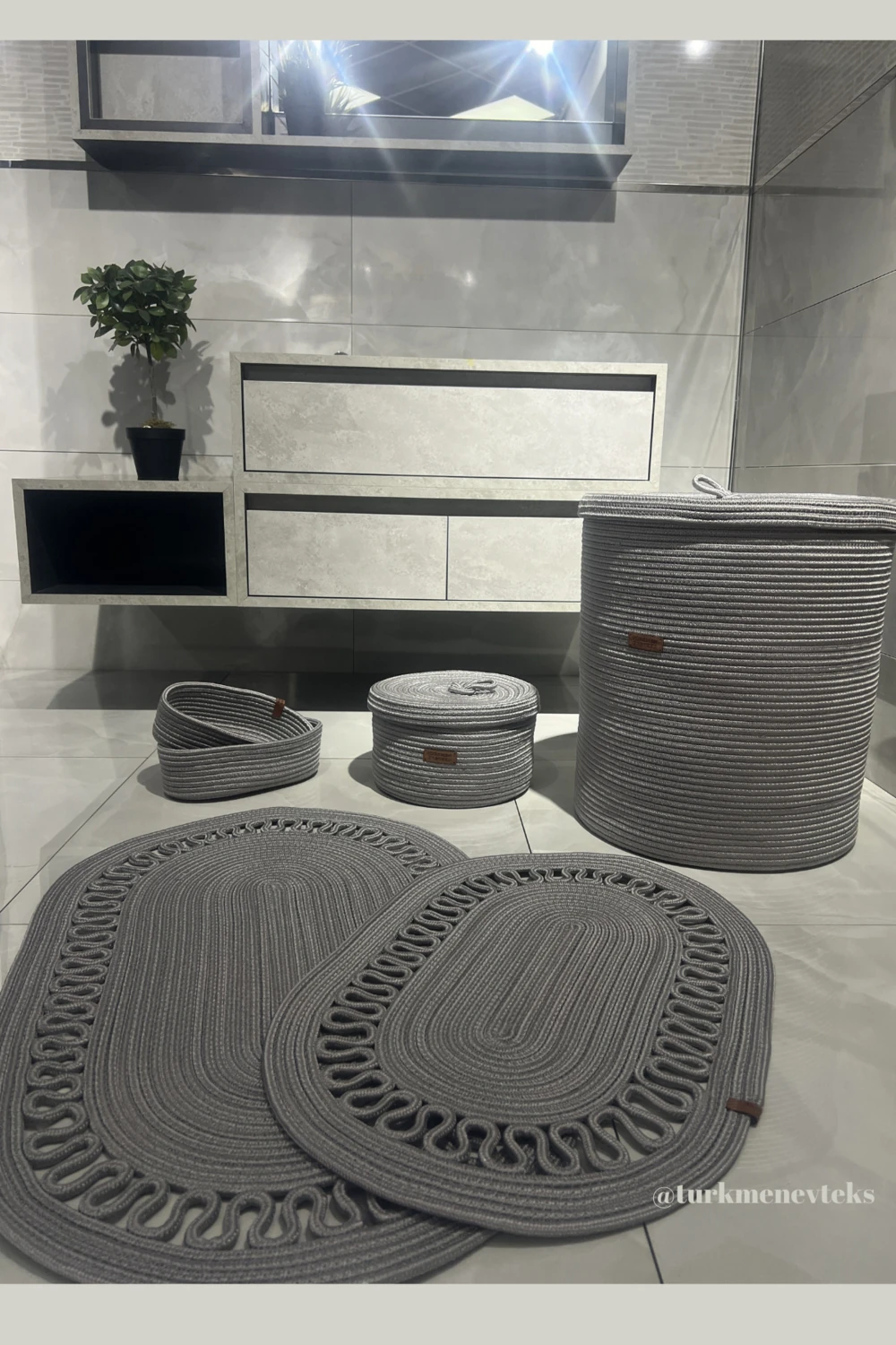 Doğal Jüt Hasır Banyo Seti, Çok Amaçlı ve Şık Dekorasyon Ürünü