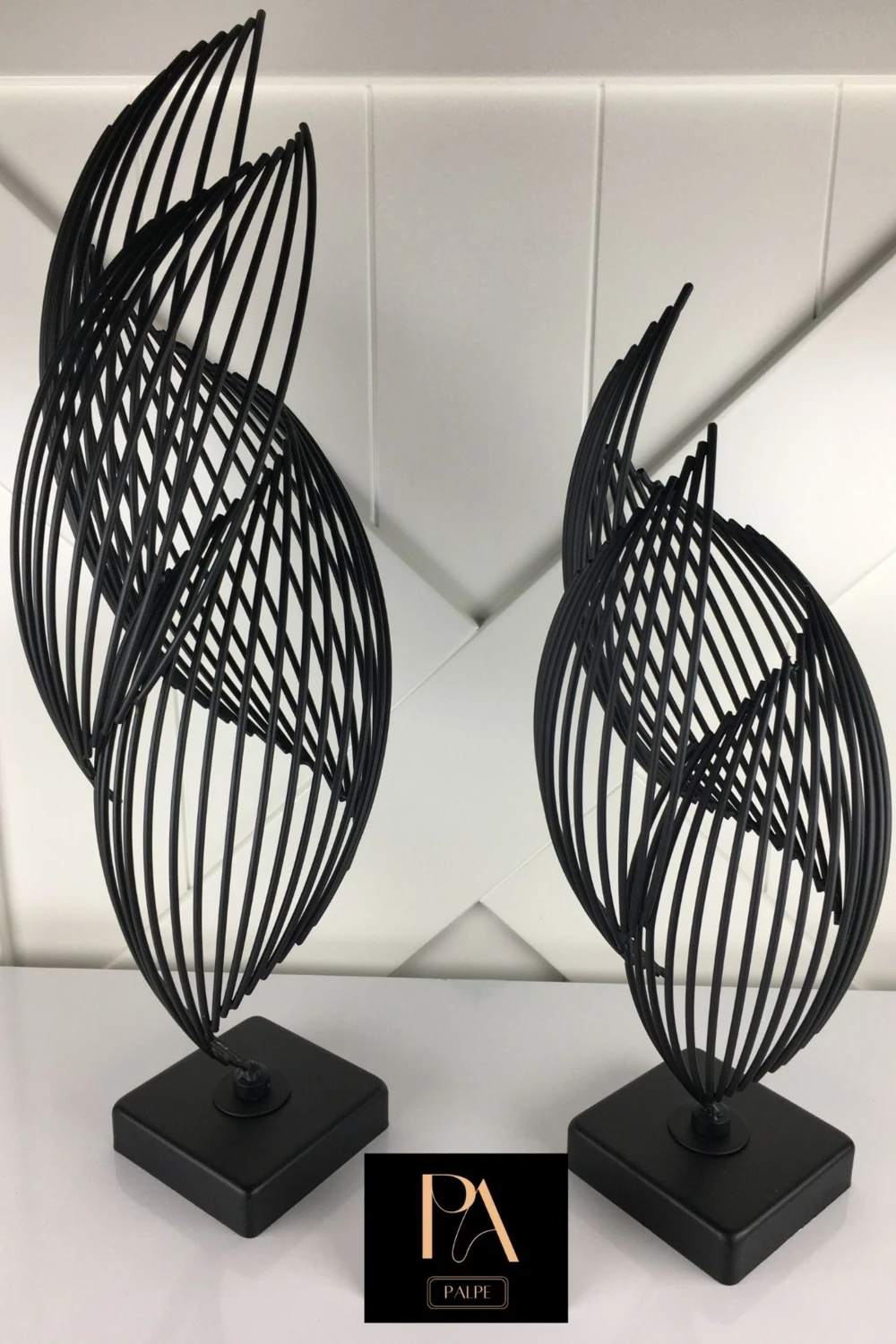 Siyah Helezyon 2'li Takım Metal Biblo Obje Ev Aksesuar Masa Konsol Orta Sehpa Dresuar Salon Ofis Dekor