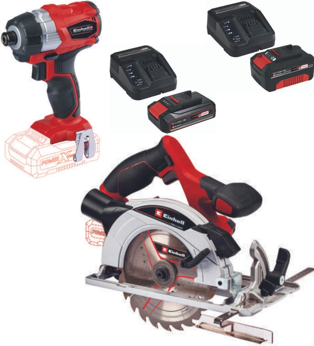 EİNHELL Te-Cı 18 Bl Torklu Darbeli Vidalama Te-Cs 18/165/1 Akülü Daire Testere 2.5AH+4.0AH Akülü Set