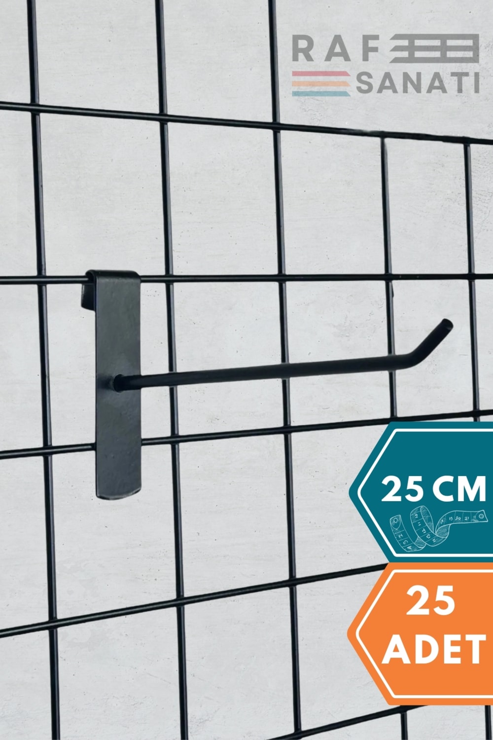 Siyah Tel Pano Kancası 25 cm - Askı Kanca Raf Askısı Raf Aksesuar Tel Askı Çorap Kancası