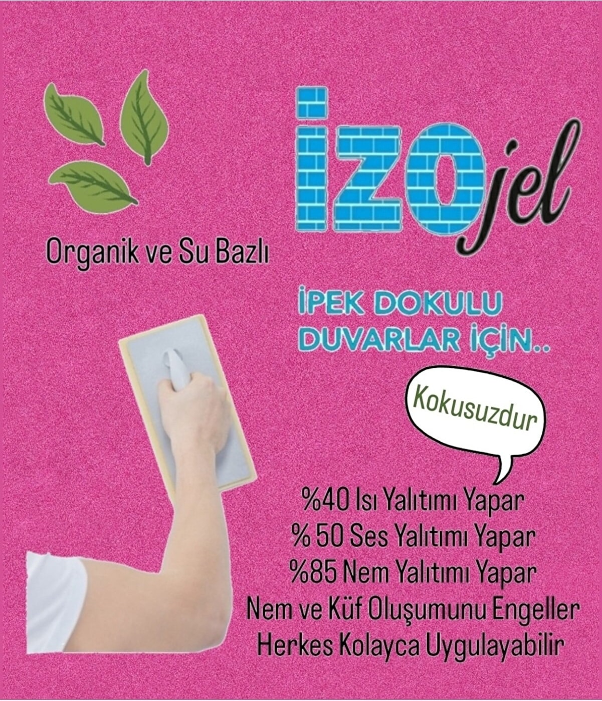 Izojel Organik Ipek Sıva - IZO-007 -Dekoratif Yalıtım Sıvası - Ses & Isı & Nem Yalıtımı