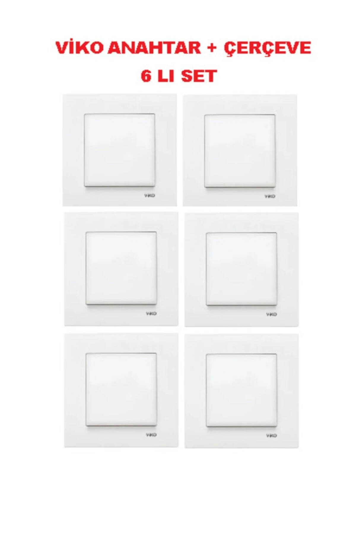 Beyaz Renk Kare Anahtar ve Çerçeve 6'lı Set