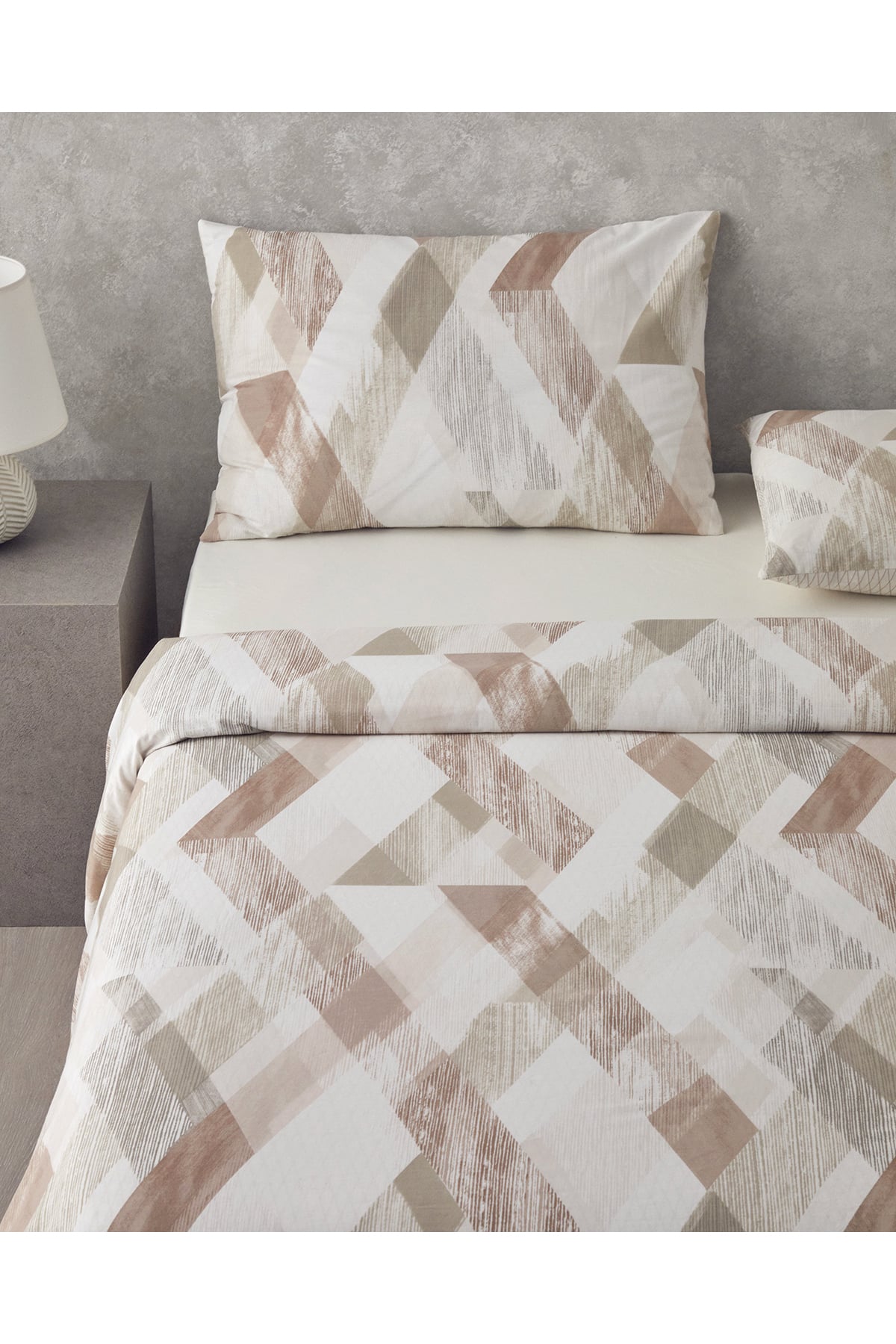 Modern Argyle Çift Taraflı Pamuk Tek Kişilik Nevresim Takımı 160x220 cm Bej