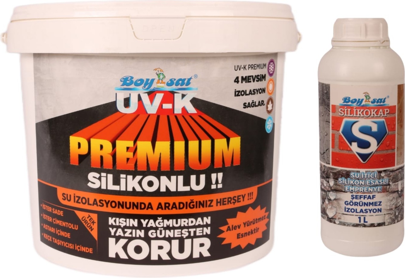 Su Yalıtım Çözüm Paketi Uv-K Premium Silikonlu 7.5 kg Boya ve Silikokap Şeffaf Izolasyon 1 Lt
