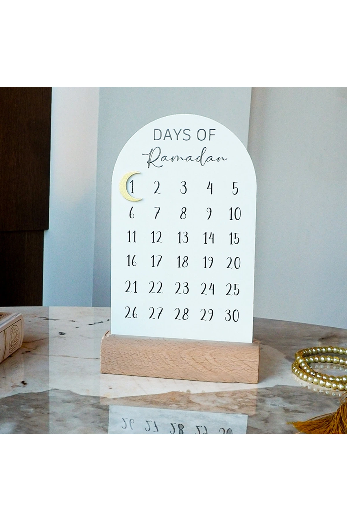 Days Of Ramadan Yazılı Ahşap Kaideli Masaüstü Mıknatıslı Metal Ramazan Takvimi - Wamh179