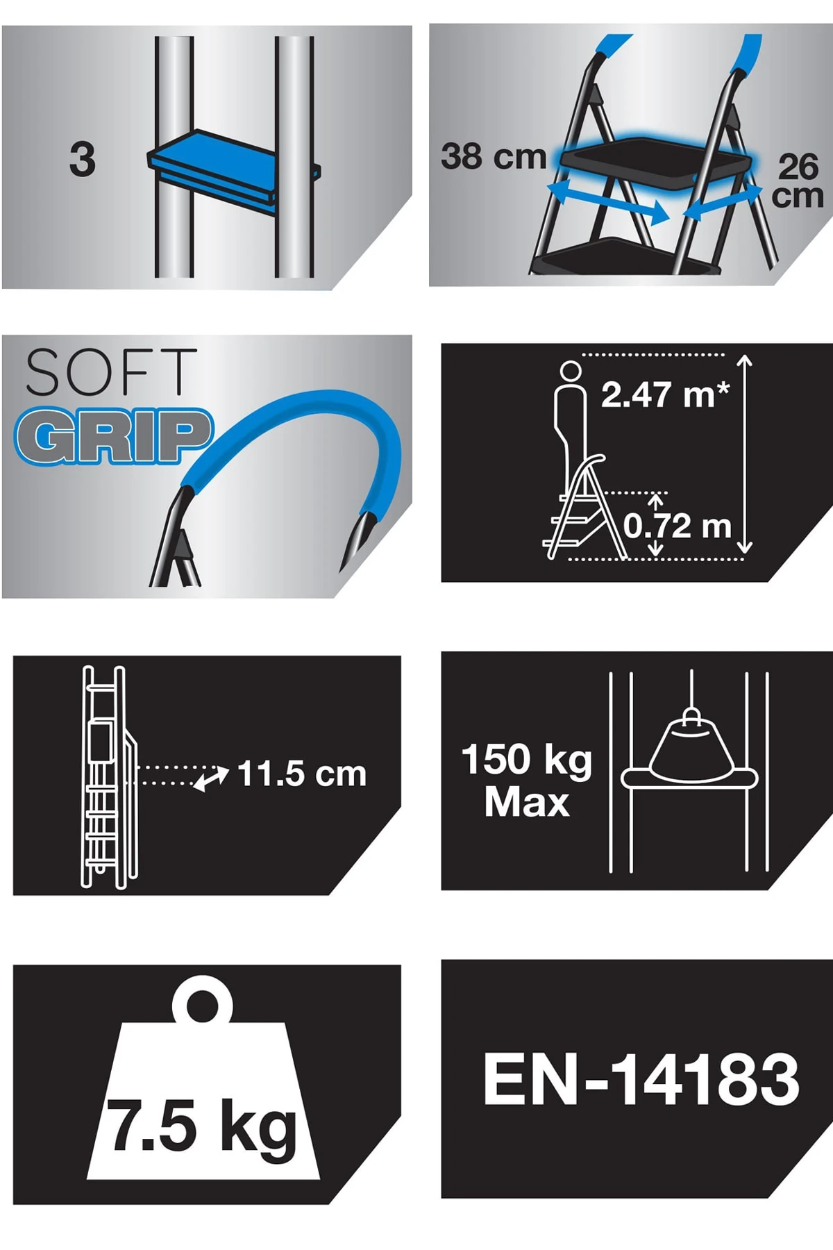 Merdiven 3 Geniş Basamaklı Kaymaz Katlanır Kilitli Cg014