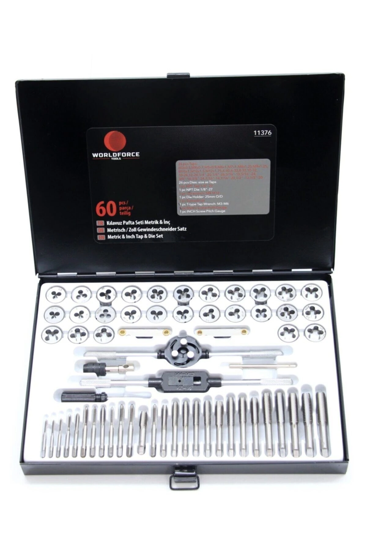 60 Parça Pafta Kılavuz Seti S2 Çelik Profesyonel Metrik İnç