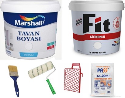 Fit Silikonlu Duvar Boyası 20 Kg+ Tavan Boyası 17,5 Kg+Boyama Takımı