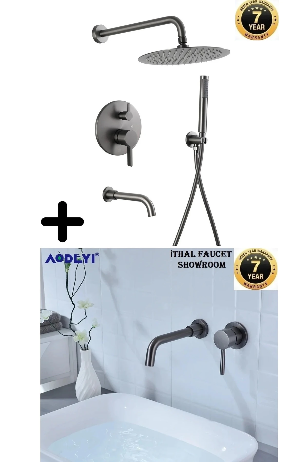 Banyo Bataryası ve Duş Seti Takım Ankastre 3 Yollu Model Antrasit Renk Sıva Altı Dahil 7 Yıl Garanti