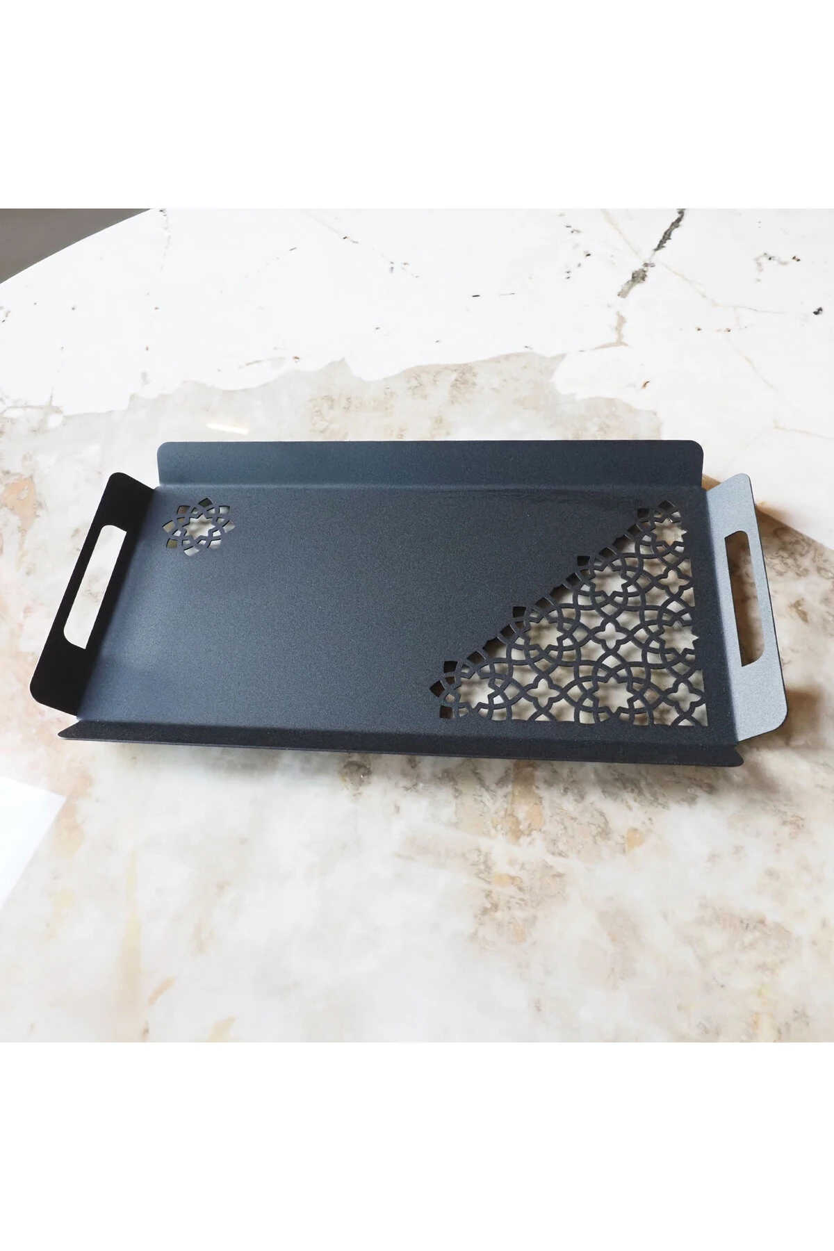 İslami Motifli Metal Sunum Tepsisi - 35 X 15 Cm - Siyah Renk - Wamh182