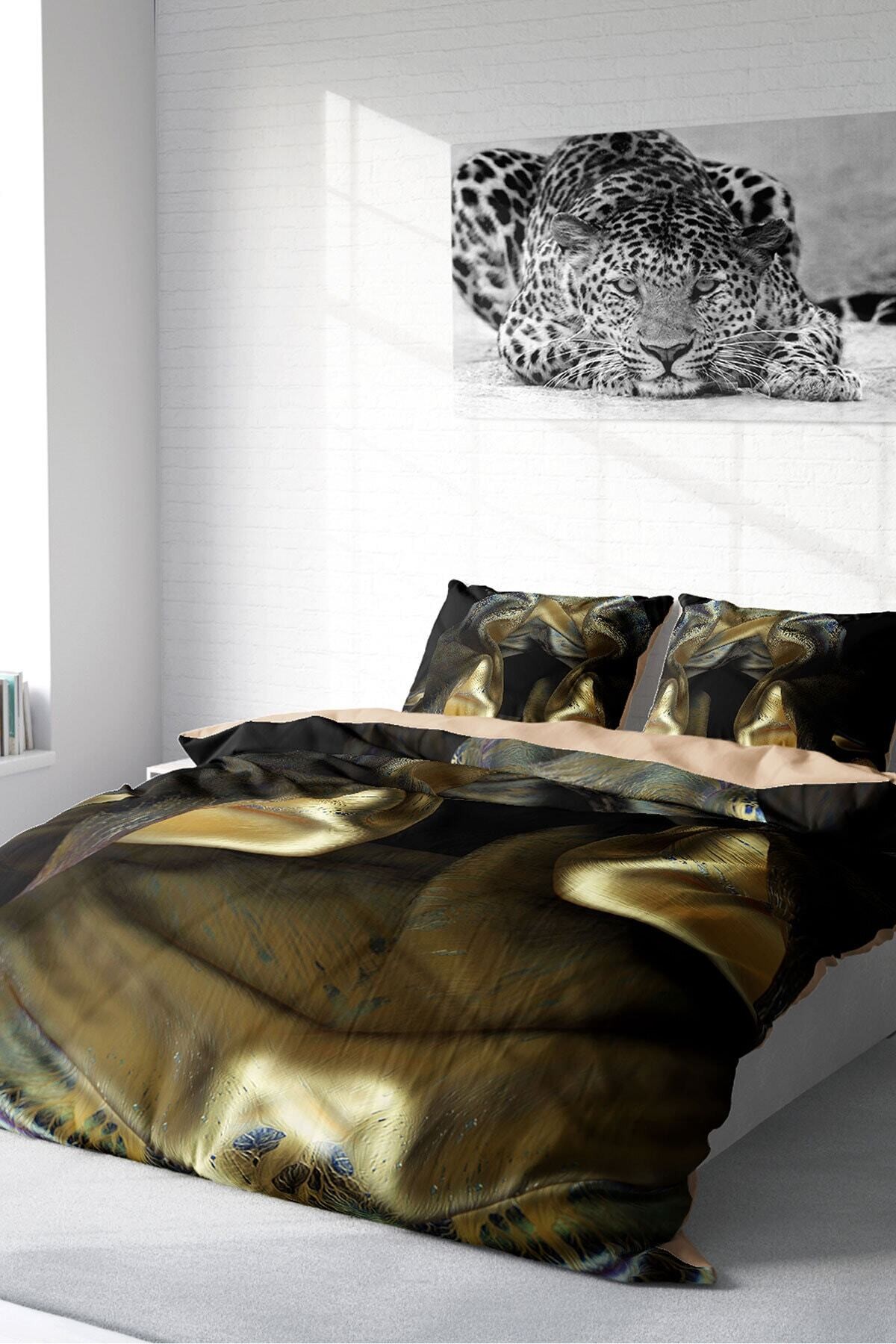 Kıng Sıze Gold Cover 3d Pamuk Saten Çift Kişilik Nevresim Takımı 220x240cm