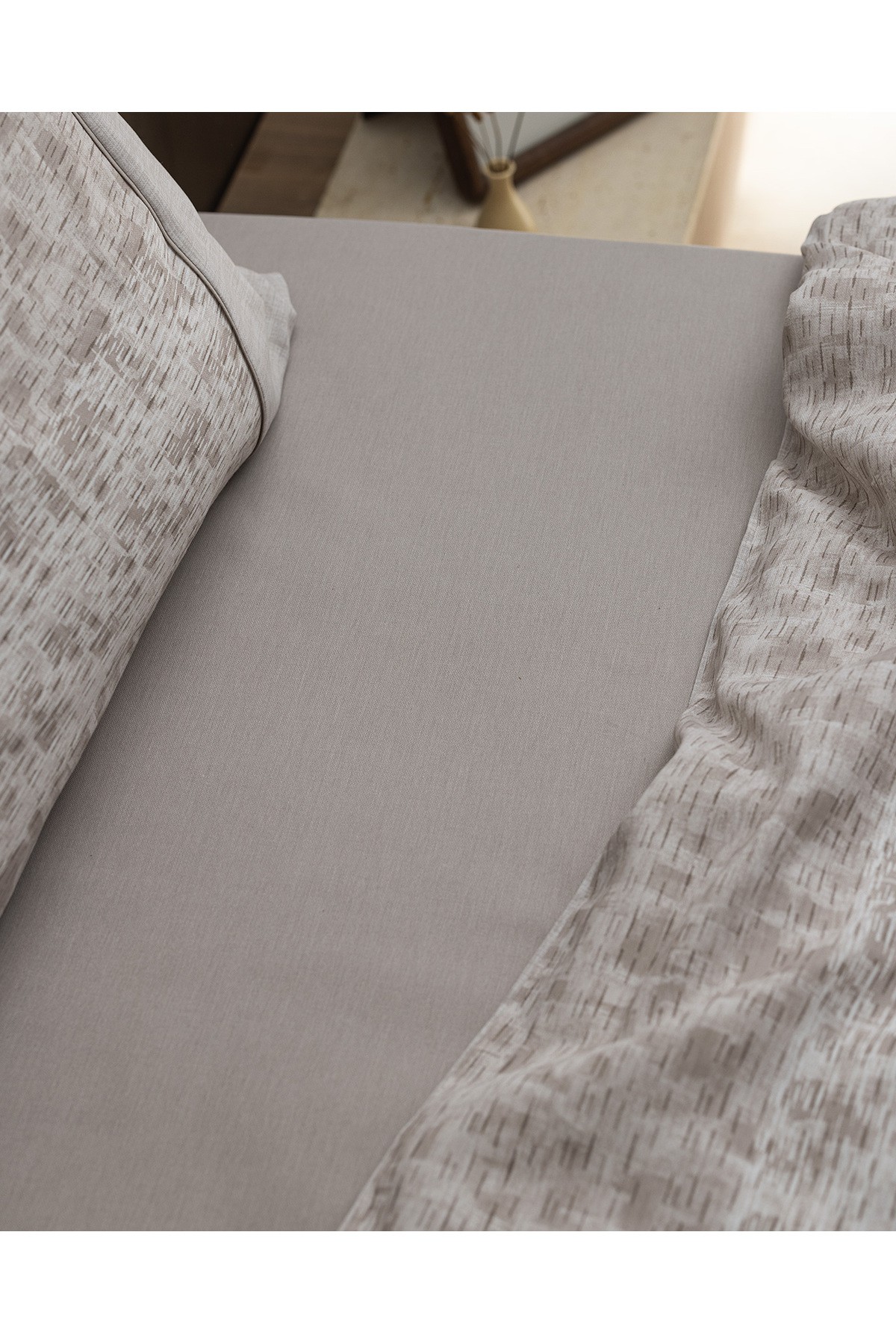Petrus King Size %100 Pamuk  Crep Baskılı Nevresim Takımı - Bej