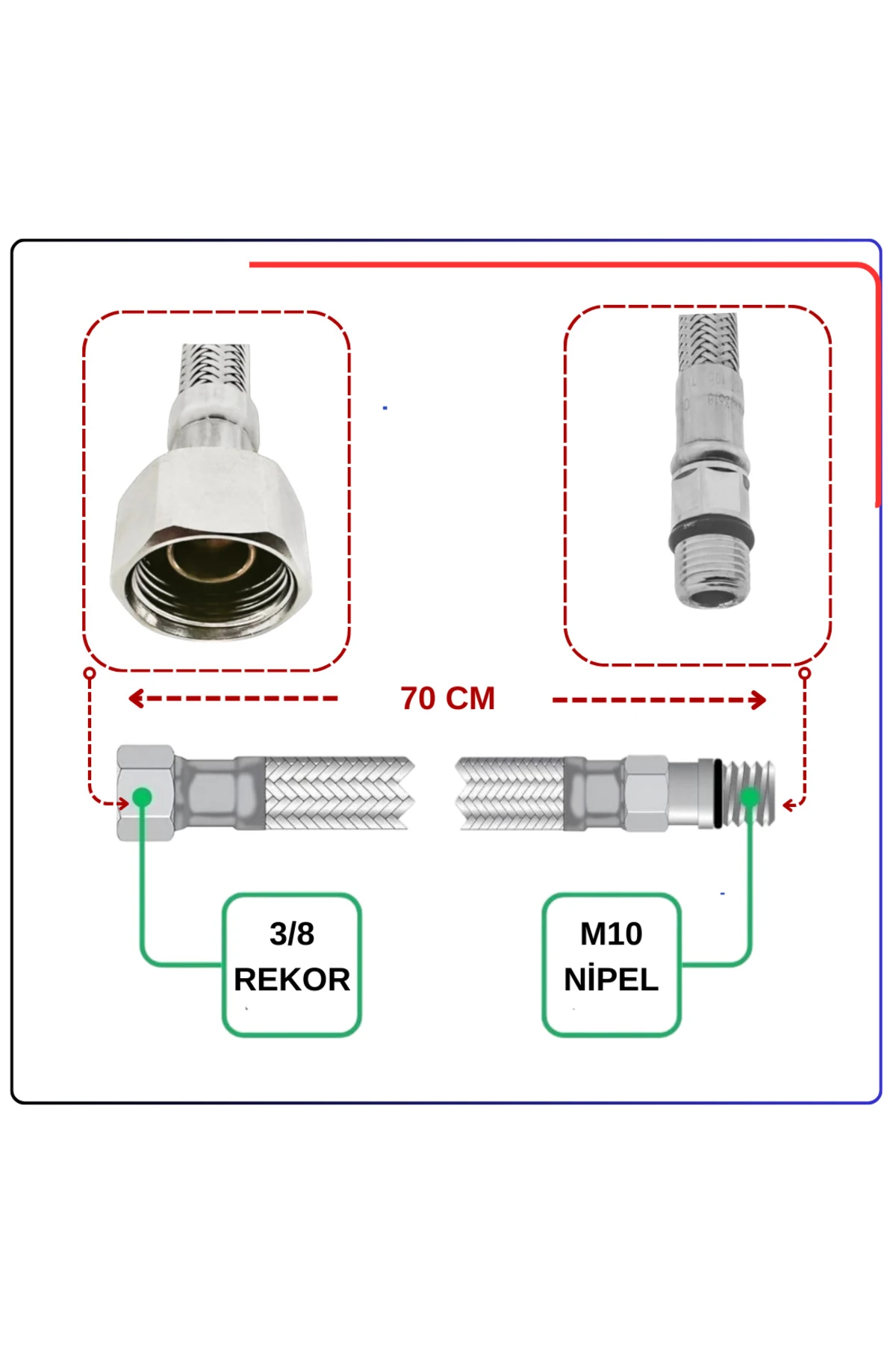A3157598YP Flex Hortum M10x1x18xG3/8 L700MM DN6(10 Sıcak