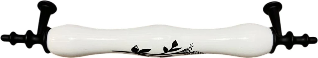 Porselen Kulp Zeytindalı Desenli 128MM(12.8CM) Ayakları Krom -Siyah Mobilya Çekmece Kapak Kulbu