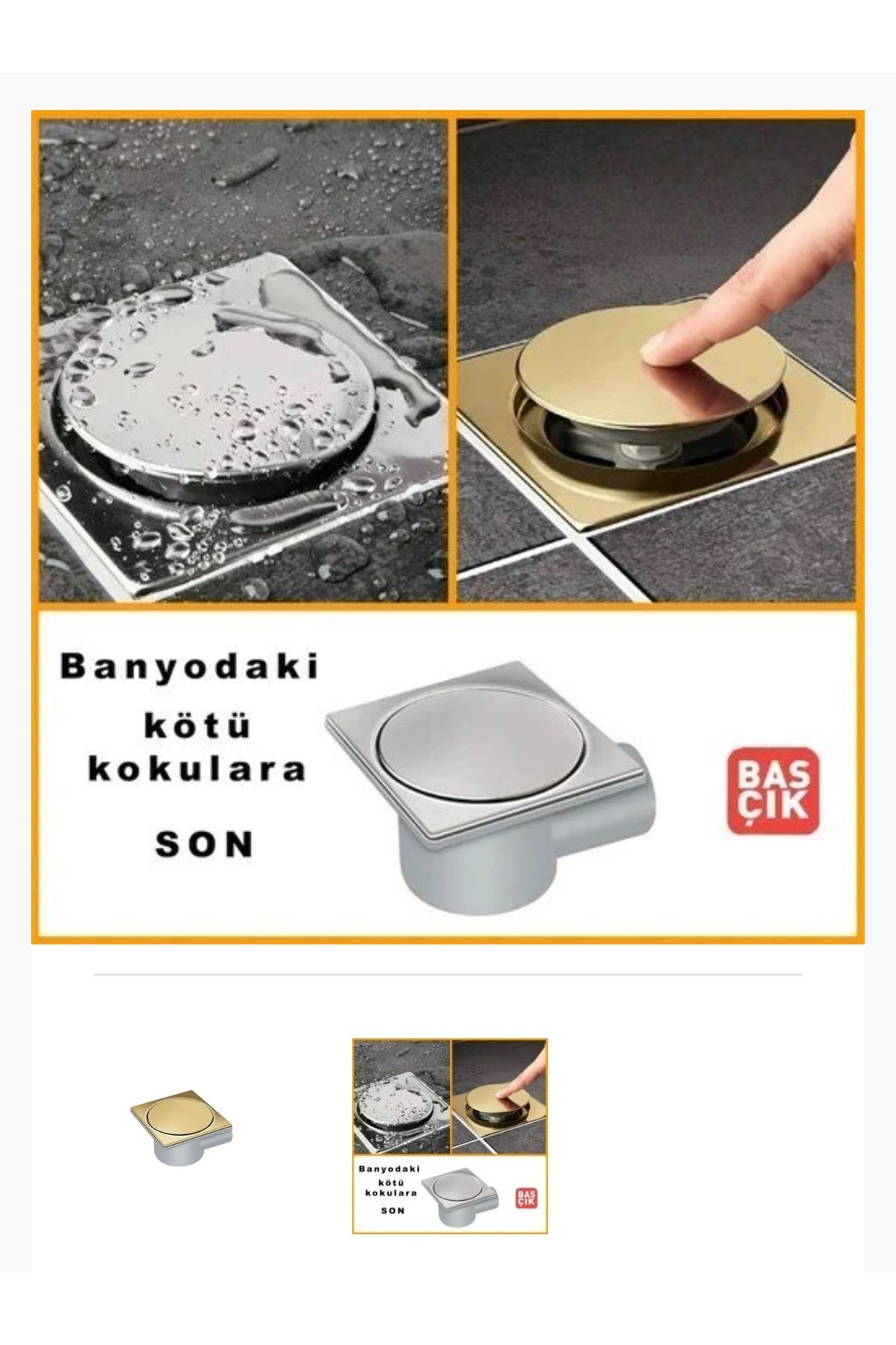 Banyo Yer Sifonu Yer Süzgeci Krom Renk Bas Bırak Sistem Koku Yapmaz Özel Tasarım