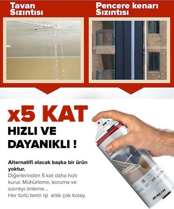 2+1 Paket Su Izolasyon Sızıntı Onarım Spreyi Su Geçirmez Beyaz 3X300 ml