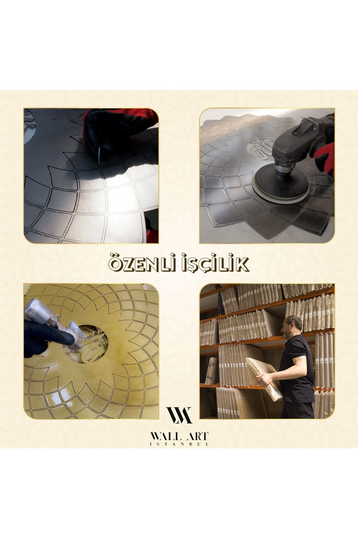 Ayetel Kürsi Metal Islami Duvar Tablosu - Altın Renk - Hat Yazılı Dini Tablolar - Wam071