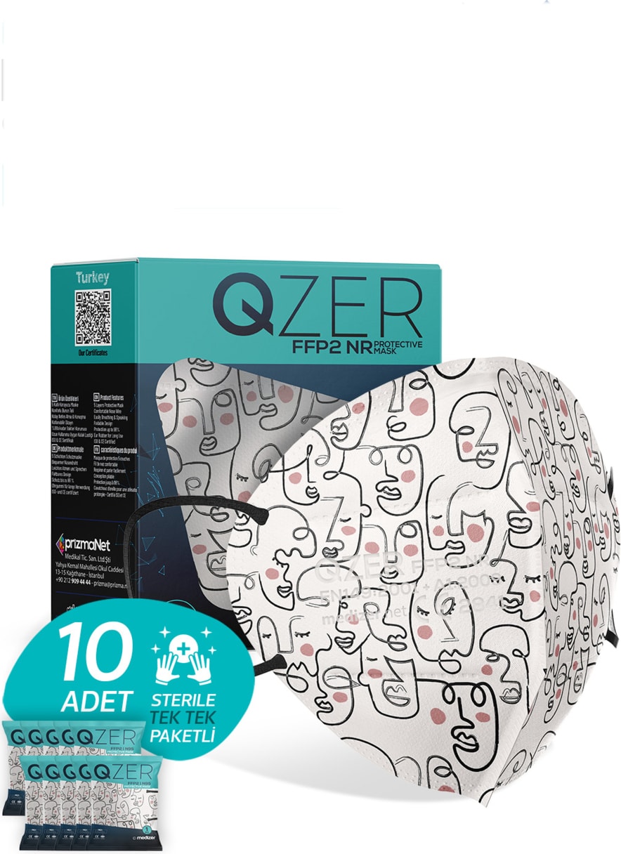 Qzer One Line Art Desenli Ffp2 N95 Maske 5 Katmanlı