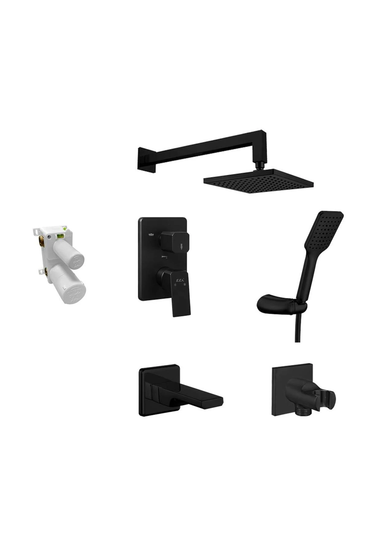 Tiera Ankastre Duş Seti Mat Siyah - 3 yollu / 7 parça set - ECA.ANKSET.BD313.C1