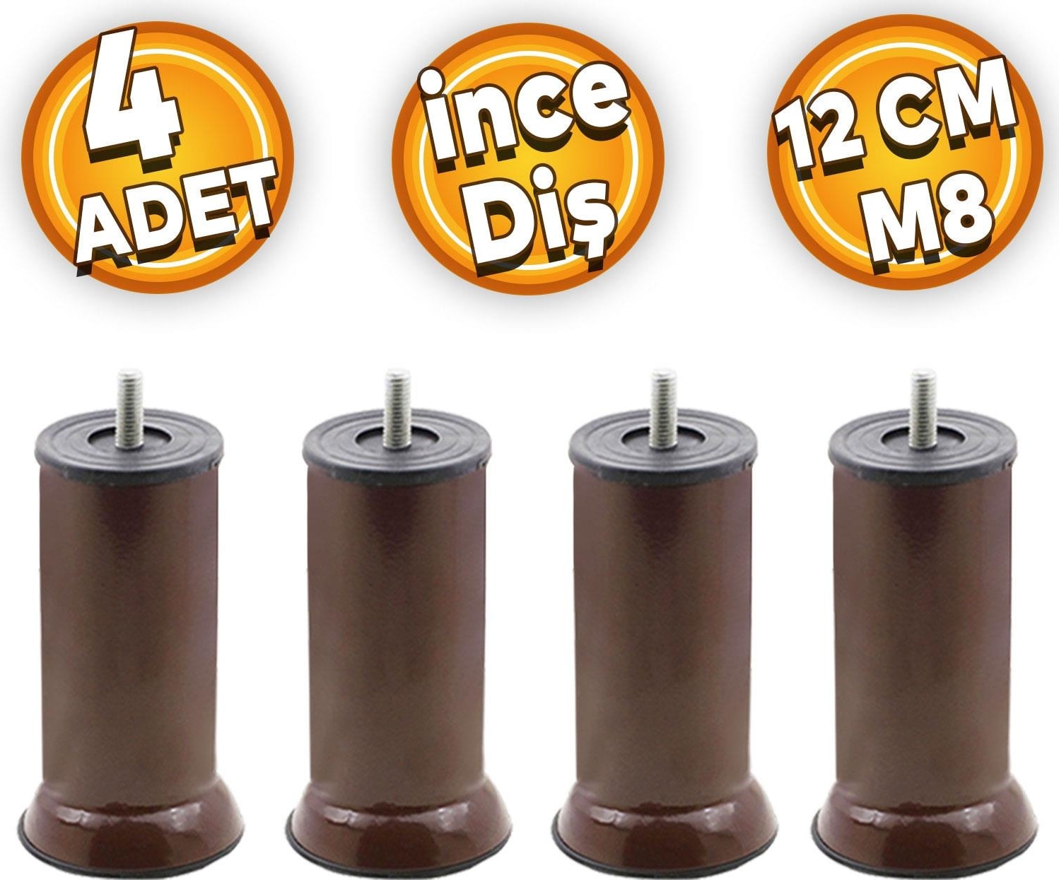 Mobilya Baza Koltuk Kanepe Çekyat Yükseltme Ayağı Ince Diş Metal M8 Kahve Ayakları 12 Cm 4 Adet