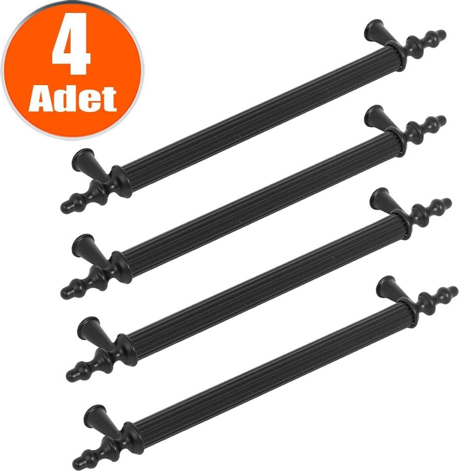 Ovacık Çekmece Dolap Kapak Kulpu Kulbu 128 mm Siyah Metal Kulp (4 Adet)