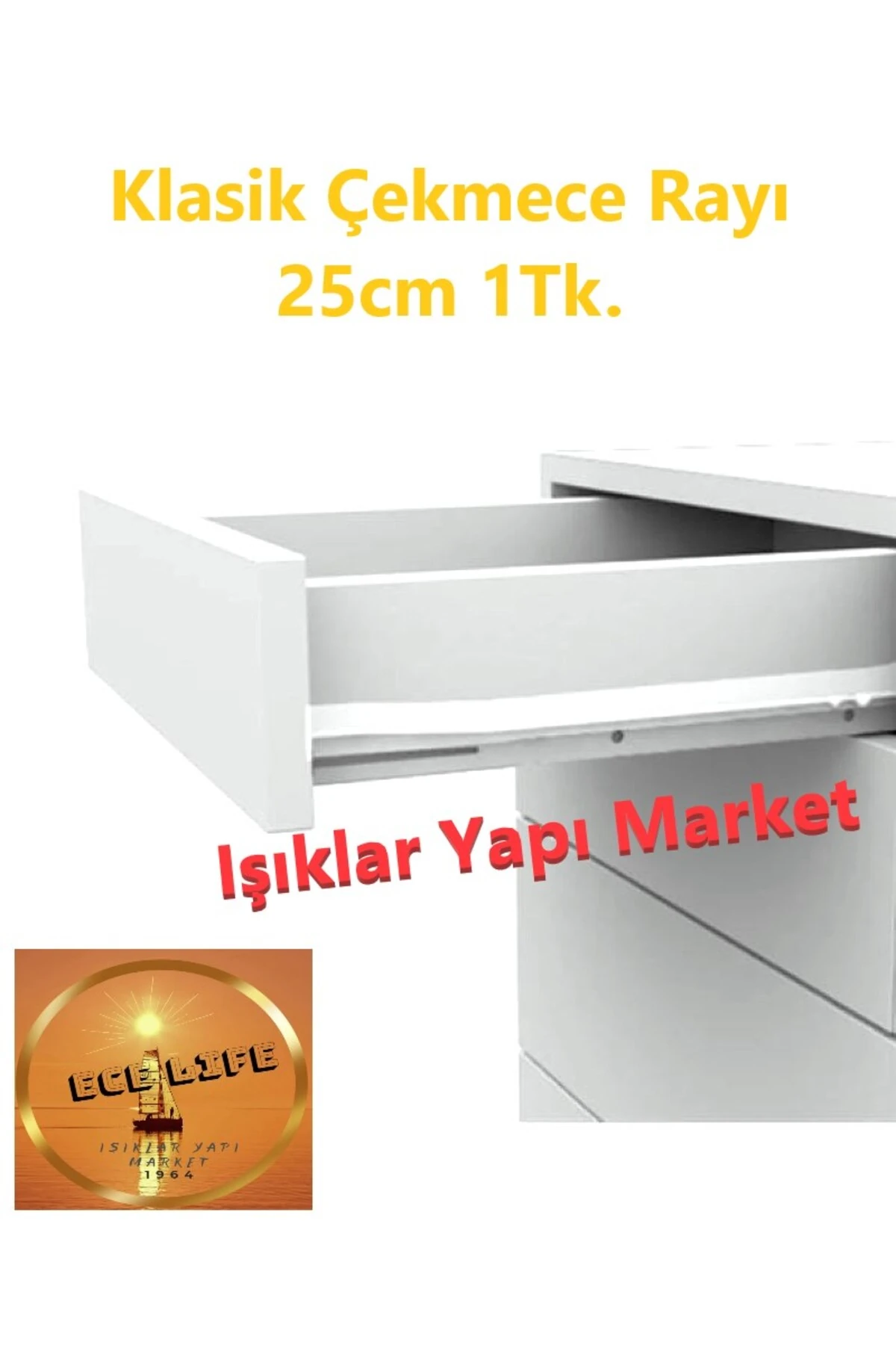 Klasik Çekmece Rayı -Beyaz -25cm - 1Takım Vida HEDİYELİ